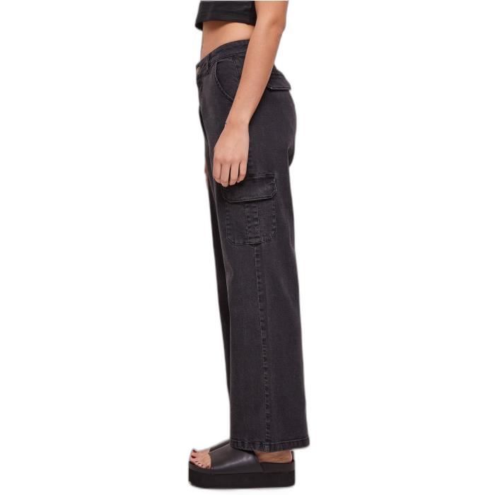 Pantalon cargo - Urban Classics - Femme - Taille haute - Denim extensible - Noir