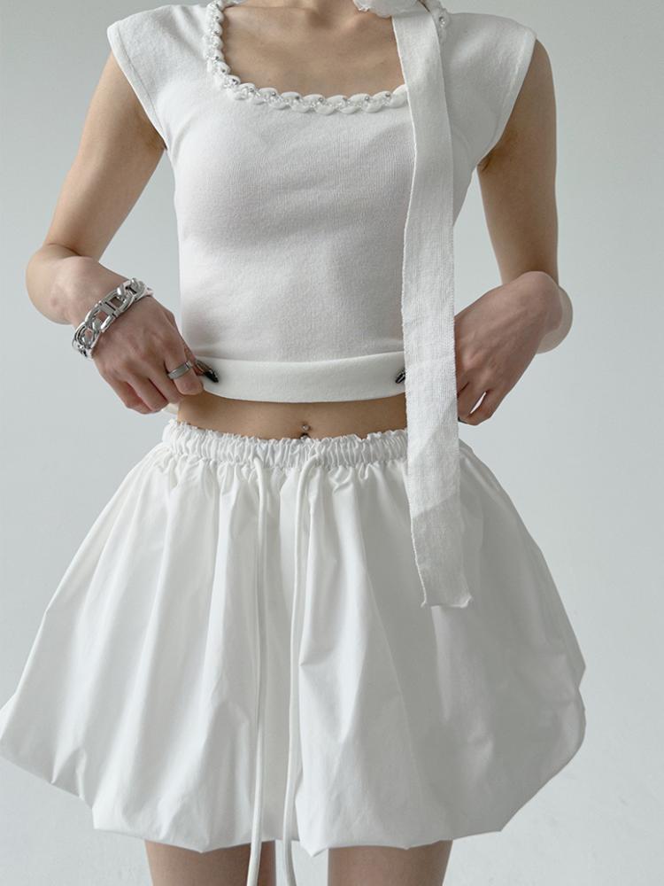 Корейская винтажная мини-юбка-баллон, женская летняя уличная одежда, модная трапециевидная юбка с высокой талией, милая сексуальная плиссированная юбка-пузырь на шнурке