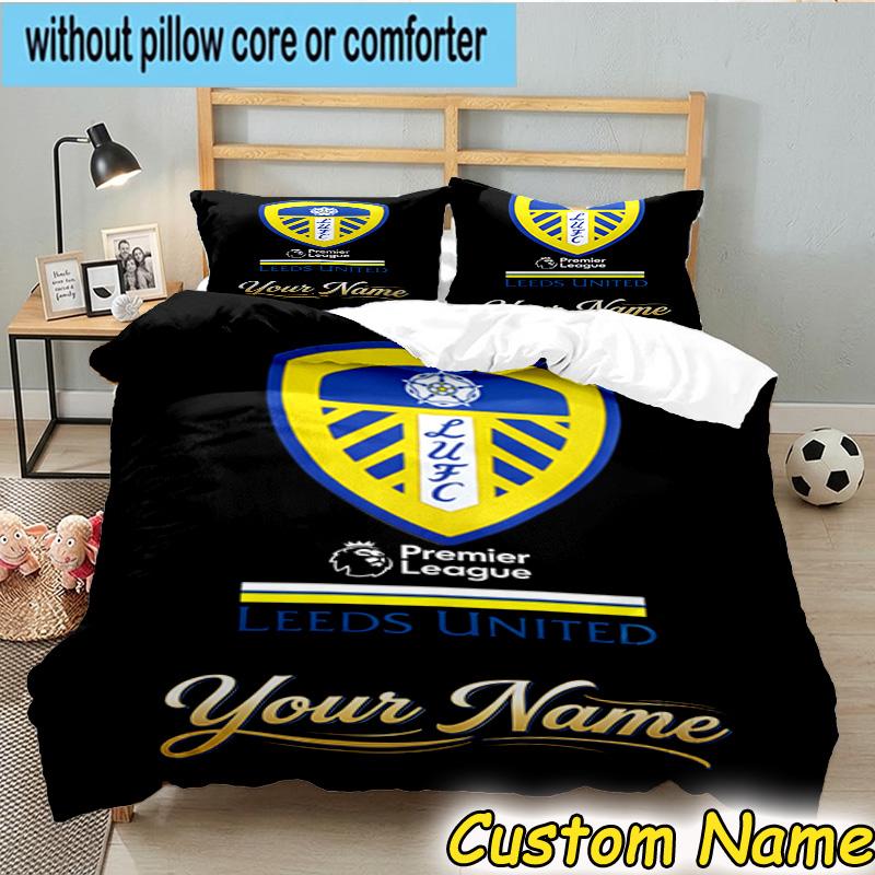 Custom Name Leeds United Bedding Set 3PCS Duvet Cover Closure Includes 1 Duvet Cover & 2 Pillowcases for All Seasons Bedroom Decor