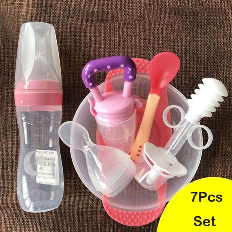 7 в 1, 120 мл, мягкая силиконовая пищевая добавка для малышей, бутылочки для кормления с рисом и хлопьями, ложка, чашка для хранения еды, набор мисок