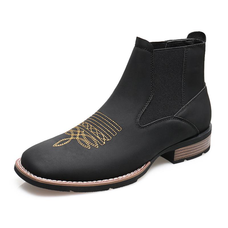 Fashion Men's Classic Retro Chelsea Short Boots Mens Fashion Embroidery Ankle Boot High-top Casual Shoes for Men