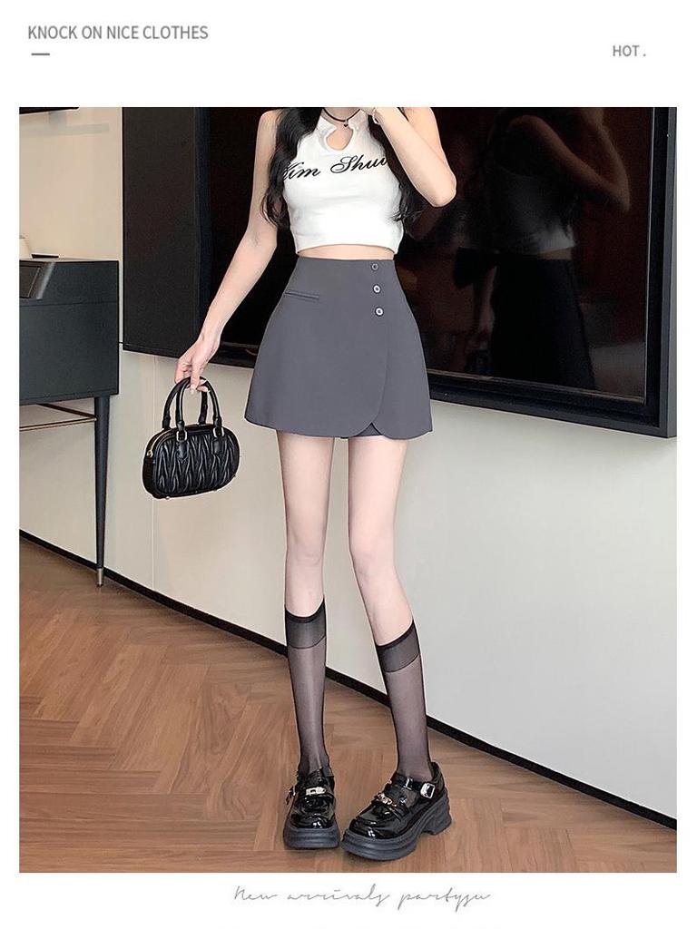 2025 Весна Женская Юбка-шорты А-силуэта с высокой талией - Модная, Стройнящая, Повседневная посадка