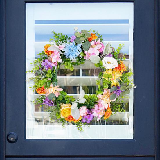 Весенний венок на дверь 17,7 дюймов, цветочный венок из зелени, искусственные цветы, украшение для входной двери фермерского дома