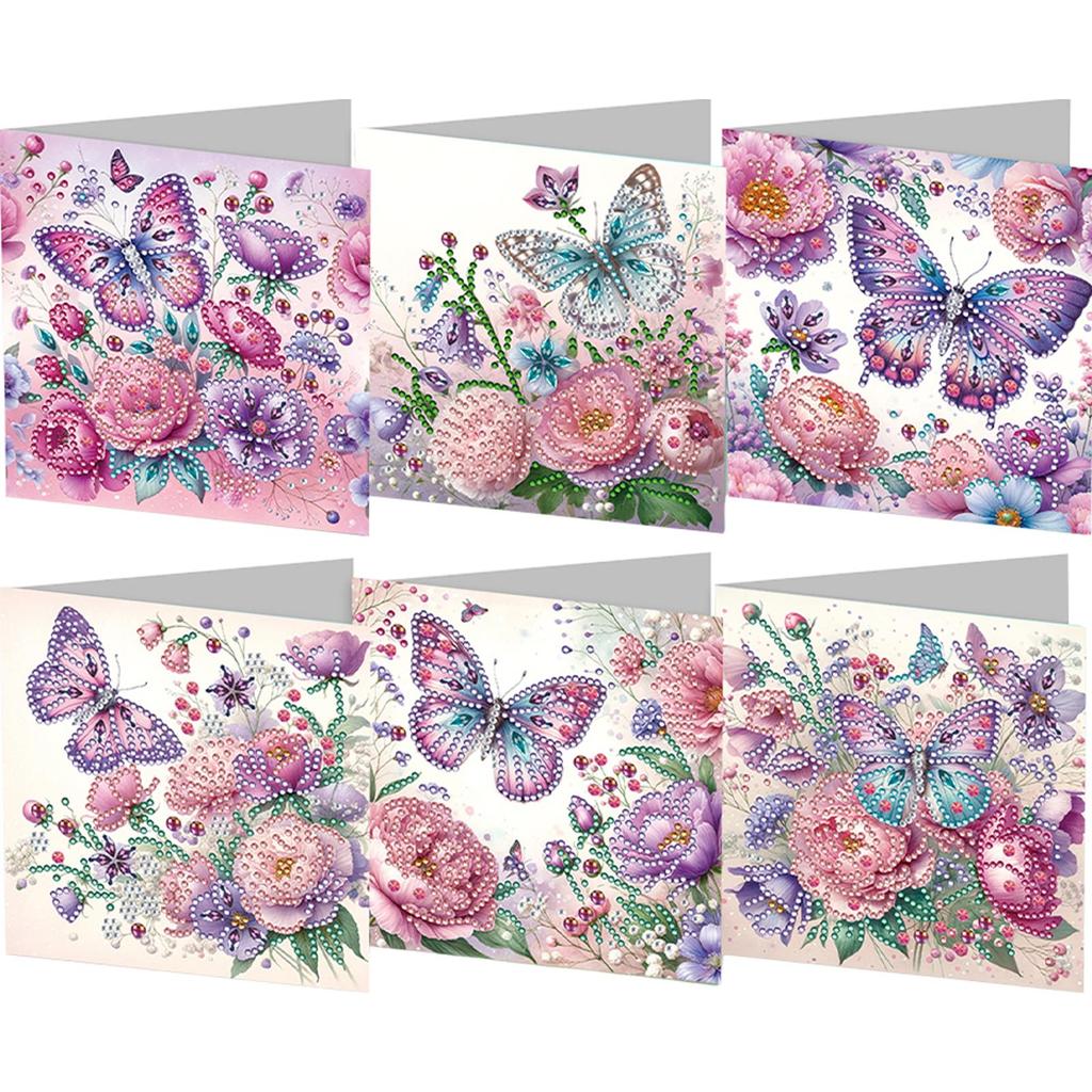 6PCS DIY Rhinestone Diamond Art Mosaic Postcards Diamond Art Handmade Cards for Friend Family Lover