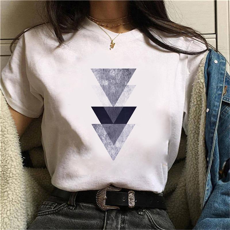 Women Beautiful Geometry Black Funny Print T Shirt Girl Cute Short Sleeve Harajuku 90S Clothes Drop