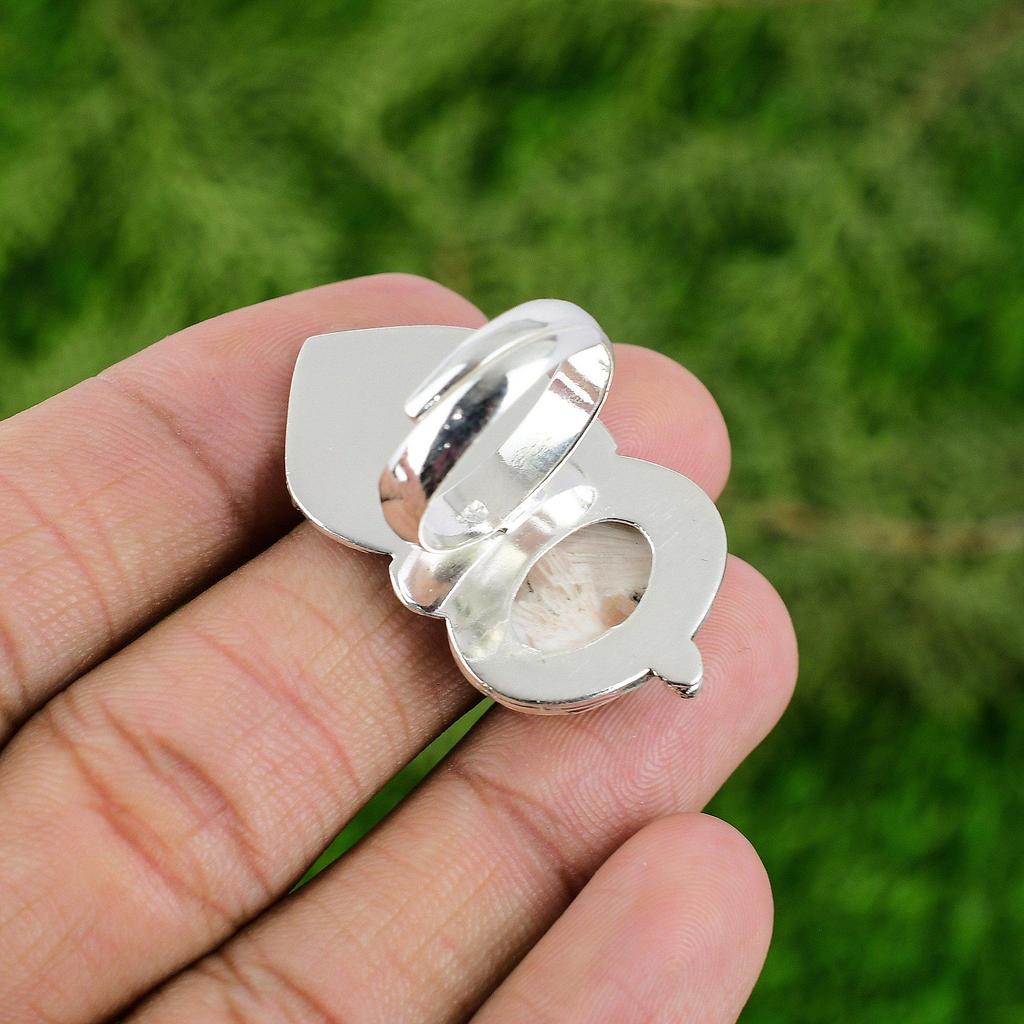 Gift For Her Natural Scolecite Stackable Bird Adjustable Ring 925 Silver