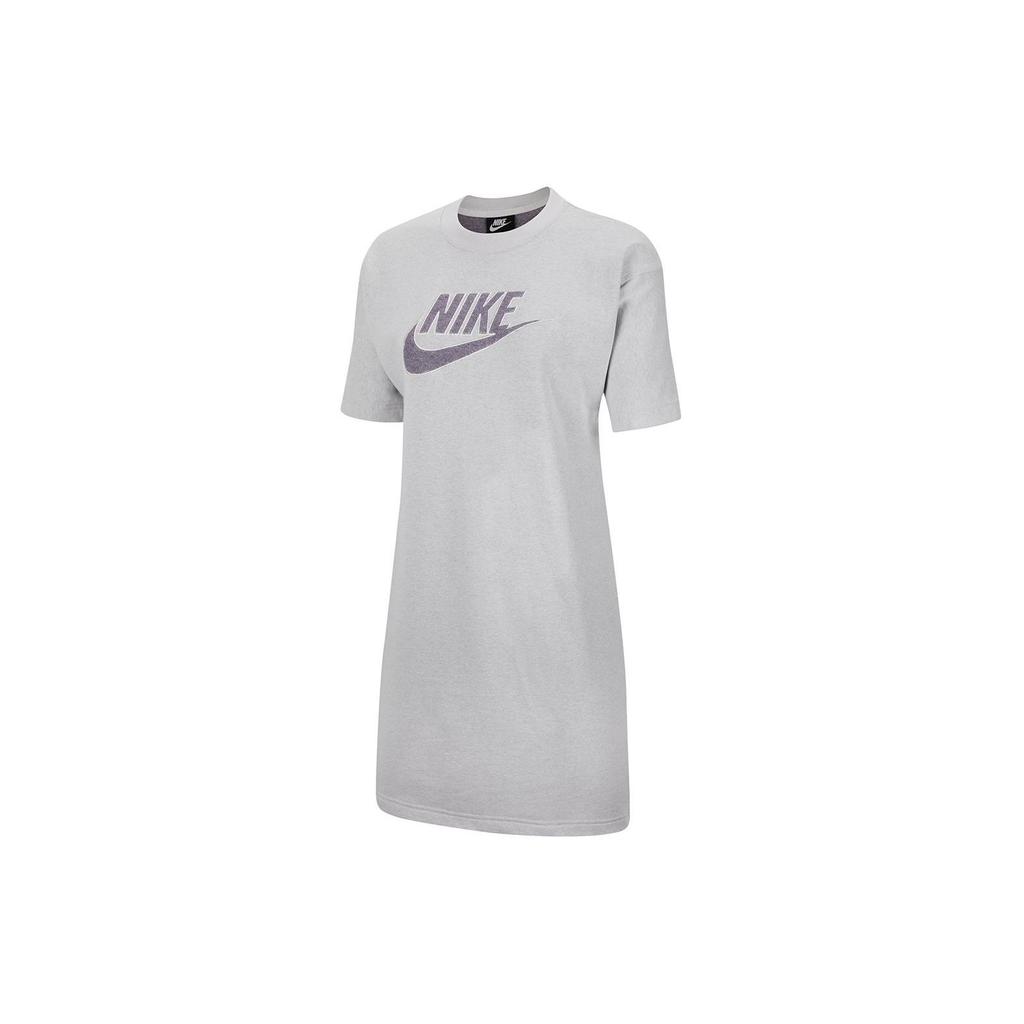Nike Однотонное платье с логотипом, прямое, повседневное, спортивное, свободное, влагоотводящее, с круглым вырезом и коротким рукавом, женские платья, серое, CU6402-094