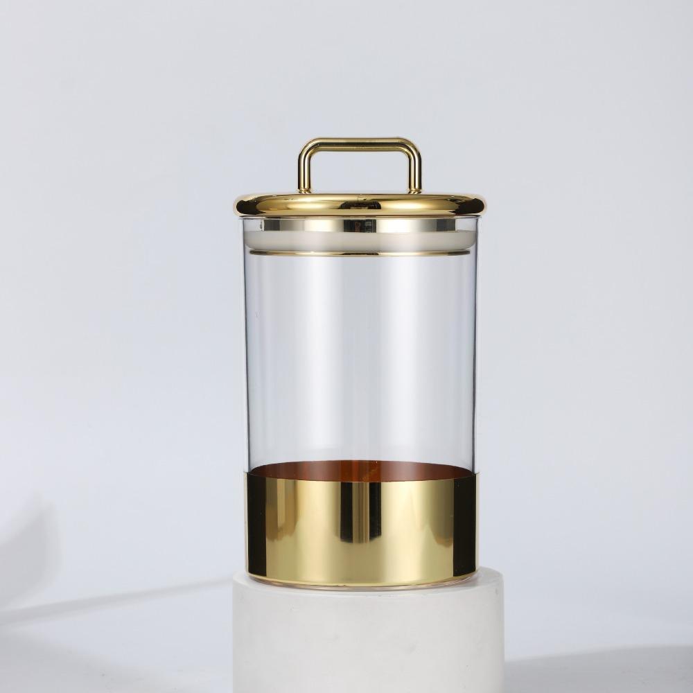 Влагостойкая коробка для хранения зерна, прозрачная стеклянная банка для хранения сухих продуктов с золотой крышкой, герметичная банка для кухни и домашнего хозяйства