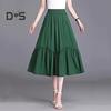 Женская юбка миди, эластичная юбка А-силуэта с высокой талией, длинная юбка с карманами, однотонная тонкая юбка, утягивающая юбка
