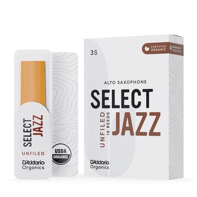 WoodWinds Select Jazz Необработанные трости для саксофона-альта USDA Organic ORRS10ASX3S D'Addario, Сертифицированные, [Жесткость 3S], Упаковка 10 шт.