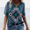 Летний топ с V-образным вырезом и 3D-принтом в этническом стиле, модные повседневные женские футболки с короткими рукавами