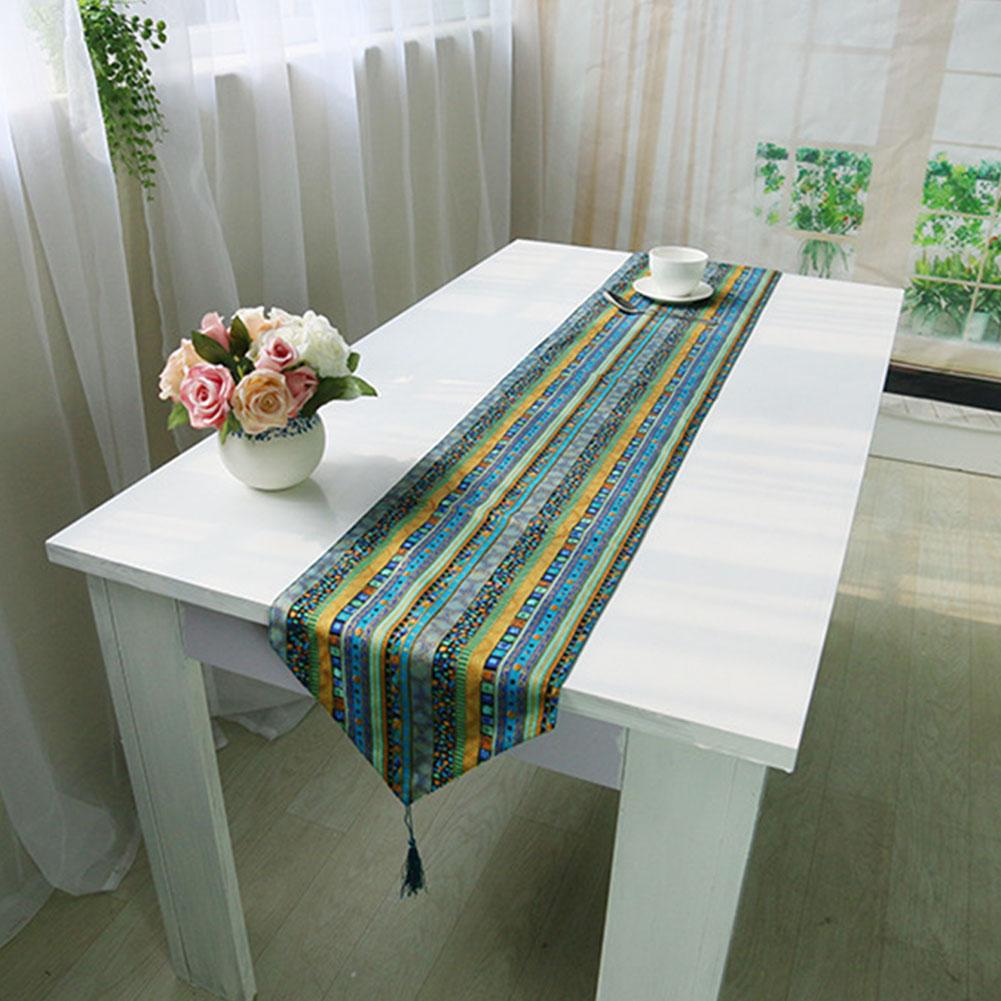 National Cotton Linen Stripes Table Runner Table Flag with Tassel for Home Table Decoration