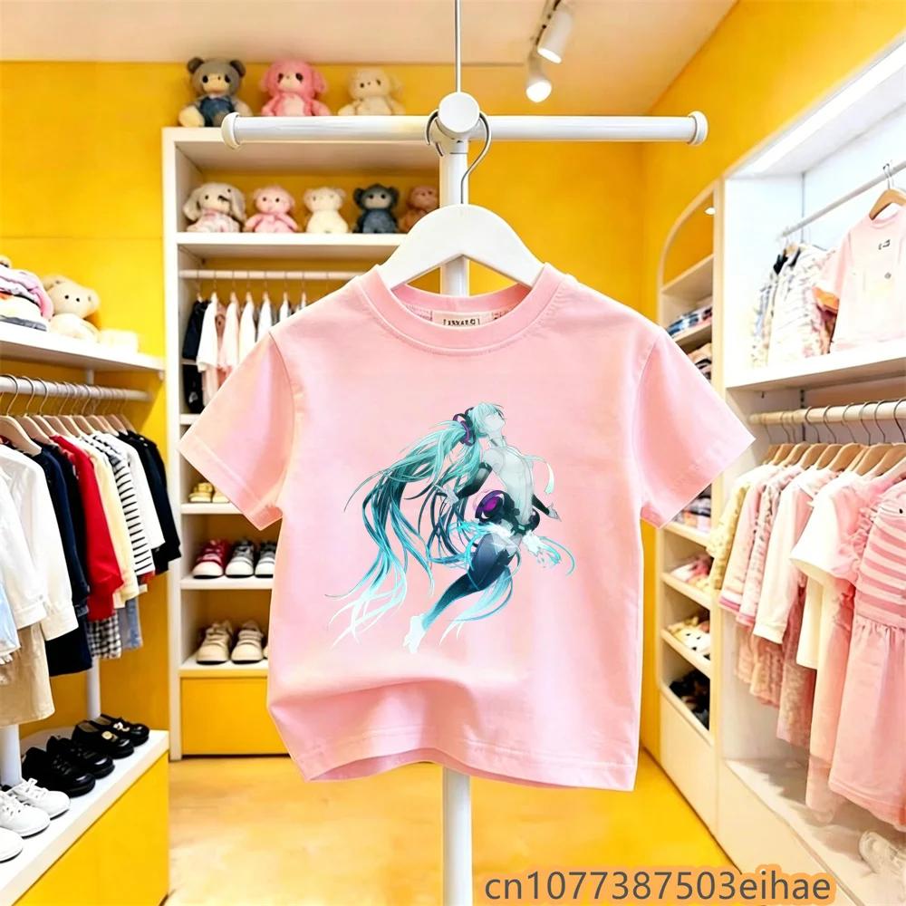 Trendy Kawaii Hatsune Miku Kids Short Sleeve TShirt Anime Print Crew Neck Pullover Summer Casual Cute Daily Wear for Boys Girls