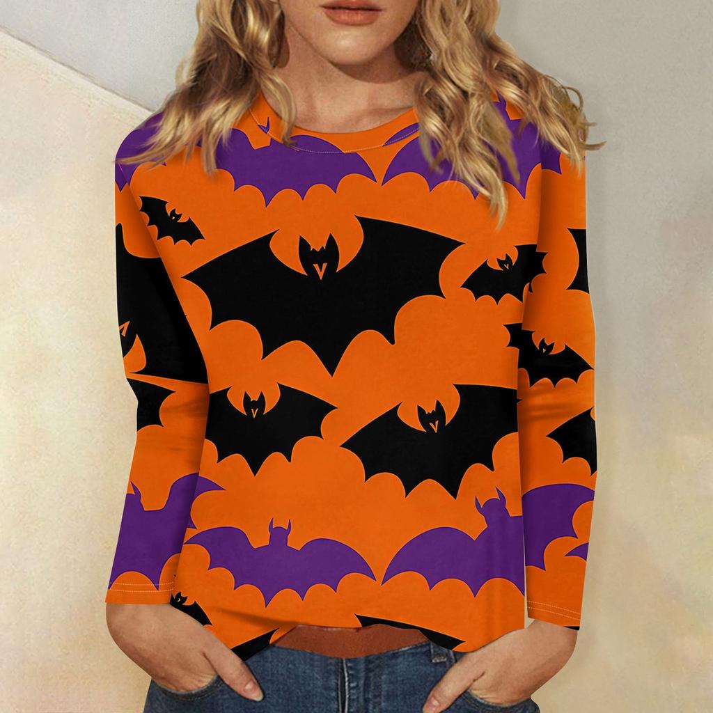 Women's Fashion Casual Halloween Printed Round Neck Long Sleeve Pullover Top