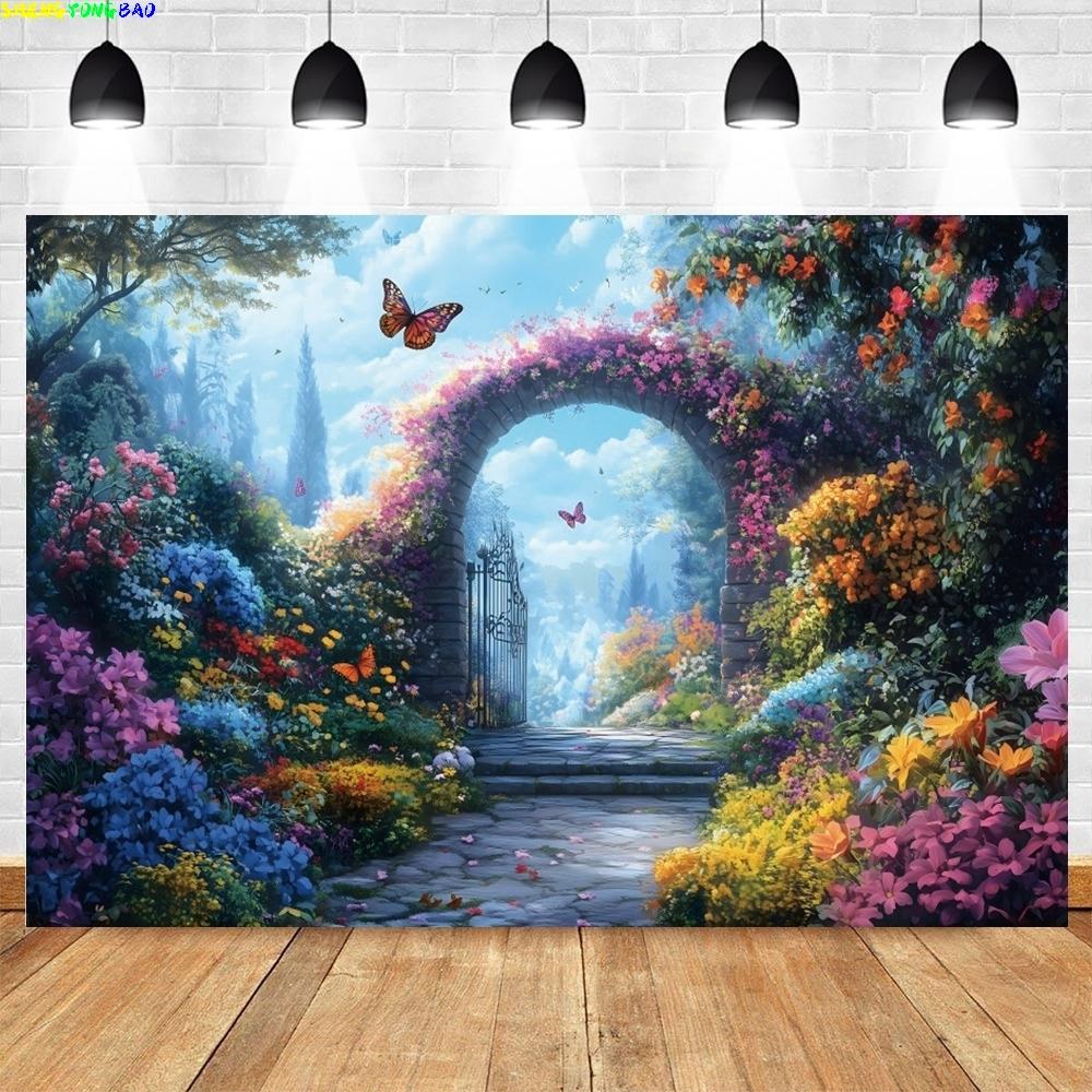 Spring Flowers Backdrop Photography Fairy Tale Fantasy Nature Scenery Kids Art Portrait Baby Birthday Background Photo Studio