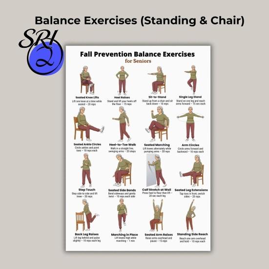 Mobility Exercises Elderly 5Pcs Chair Balance Stretch Yoga Exercise Poster Set for Seniors Low-Impact Home Workout Plan Anti-Fall & Guide Fitness Wall