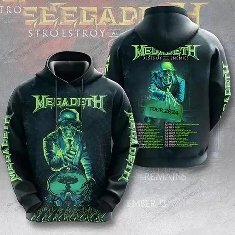 New Rock Hoodie Sweatshirt Megadeth Band Tour 3d Print Hoodie Men Women Fashion Oversized Tracksuit Men Clothing Music Coat Teen