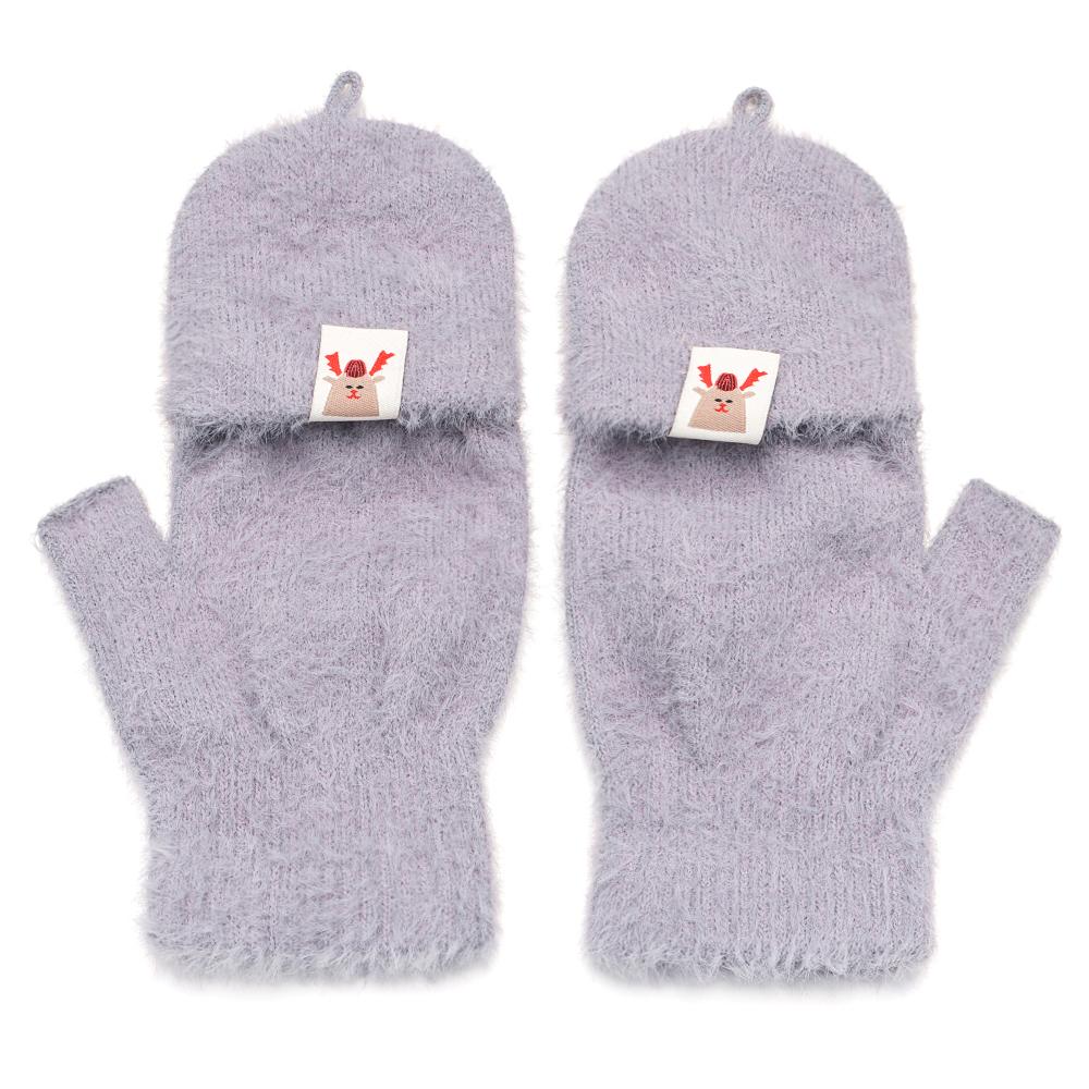 Women's Fashion Keep Warm Plush Flip Cover Half-finger Fawn Winter Gloves