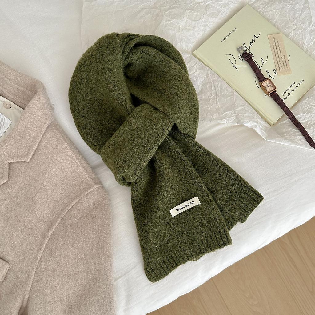New narrow version Japanese wool scarf women's winter warm solid color knitted scarf student couple versatile