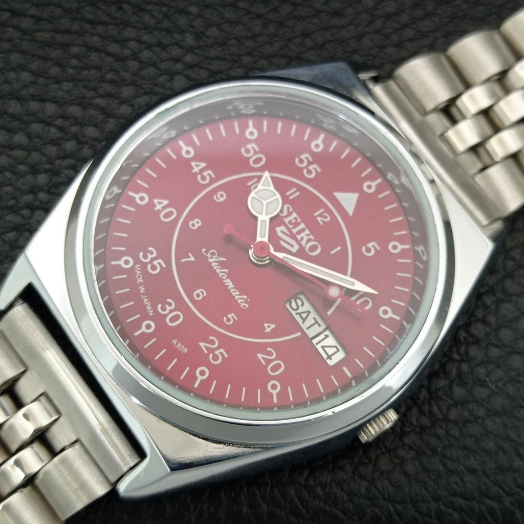 ВИНТАЖНЫЕ АВТОМАТИЧЕСКИЕ SEIKO 5 6309A ВОССТАНОВЛЕННЫЕ ЯПОНСКИЕ МУЖСКИЕ ЧАСЫ С КРАСНЫМ ЦИФЕРБЛАТОМ a444822-1