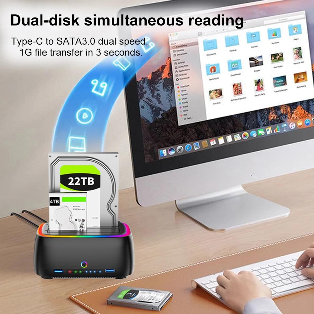 7 в 1 Док-станция для жестких дисков с двумя отсеками USB3.0 5 Гбит/с Type-C Док-станция для HDD для 2,5/3,5-дюймовых HDD/SSD Оффлайн клонирование Корпус Карта TF/SD