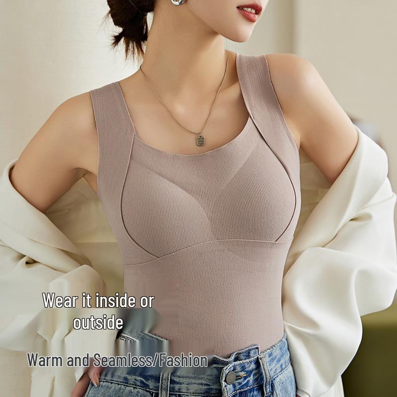 Женский антистатический длинный теплый жилет: Встроенные чашки бюстгальтера, Акрил, Мягкий цельный верхний и нижний слой для осени/зимы