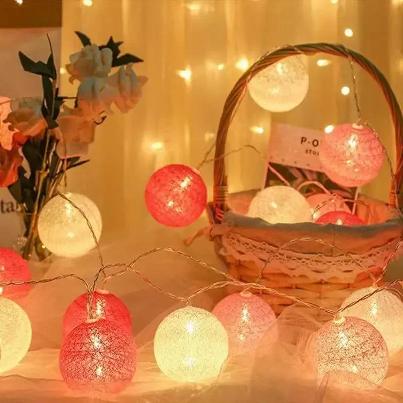 LEDs String Lights Cotton Thread Balls Home Decoration Lamp for Party Wedding Color Light String Christmas Decorations