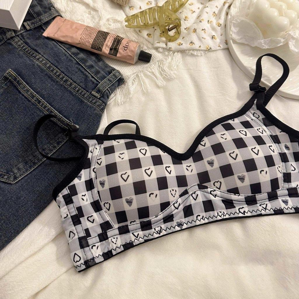 Женские бюстгальтеры Push Up в клетку, пэчворк, однотонные, простые, симпатичные, модное нижнее белье для женщин, беспроводные, дышащие бюстгальтеры