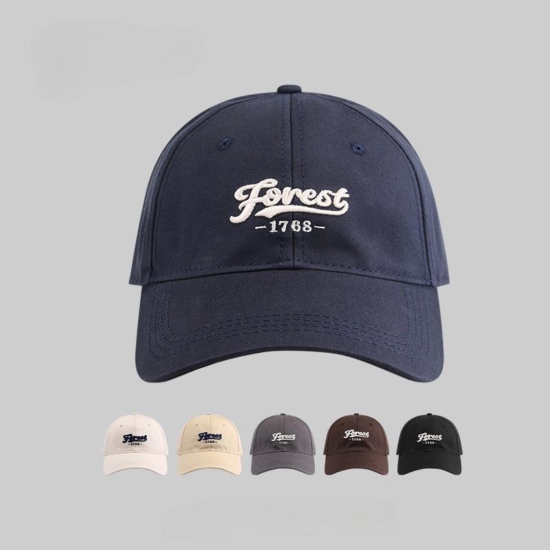 Letter Embroidered Baseball Cap for Women with Big Round Face Suitable for Beige Versatile Wide Brim Showing Face Small Duckling Cap