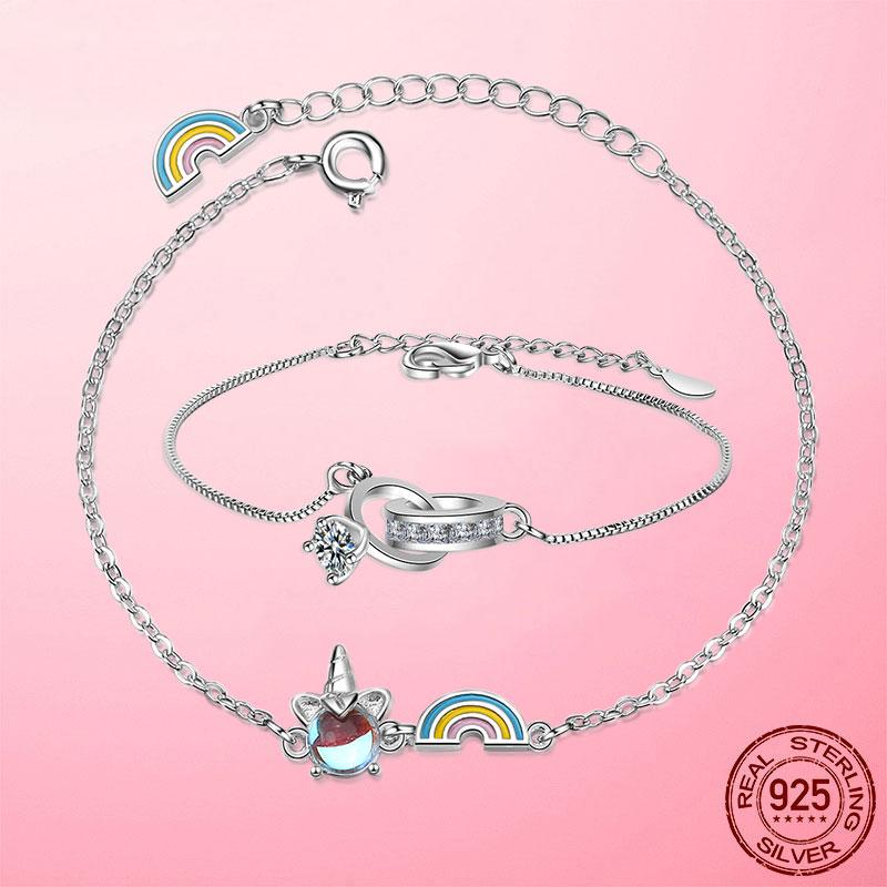 Браслет-цепочка Femme из серебра 925 пробы с единорогом, браслет-цепочка с застежкой-лобстером Infinity для женщин, ювелирные изделия