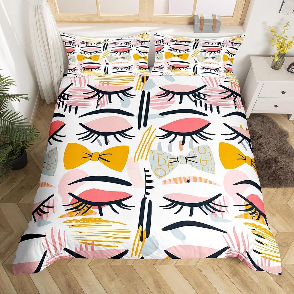 Пододеяльник для девочек с короной, ресницами, размера твин, квин, великолепный, с блестками, бриллиантами, в принцессном стиле, постельный комплект, романтичный пододеяльник с бантом