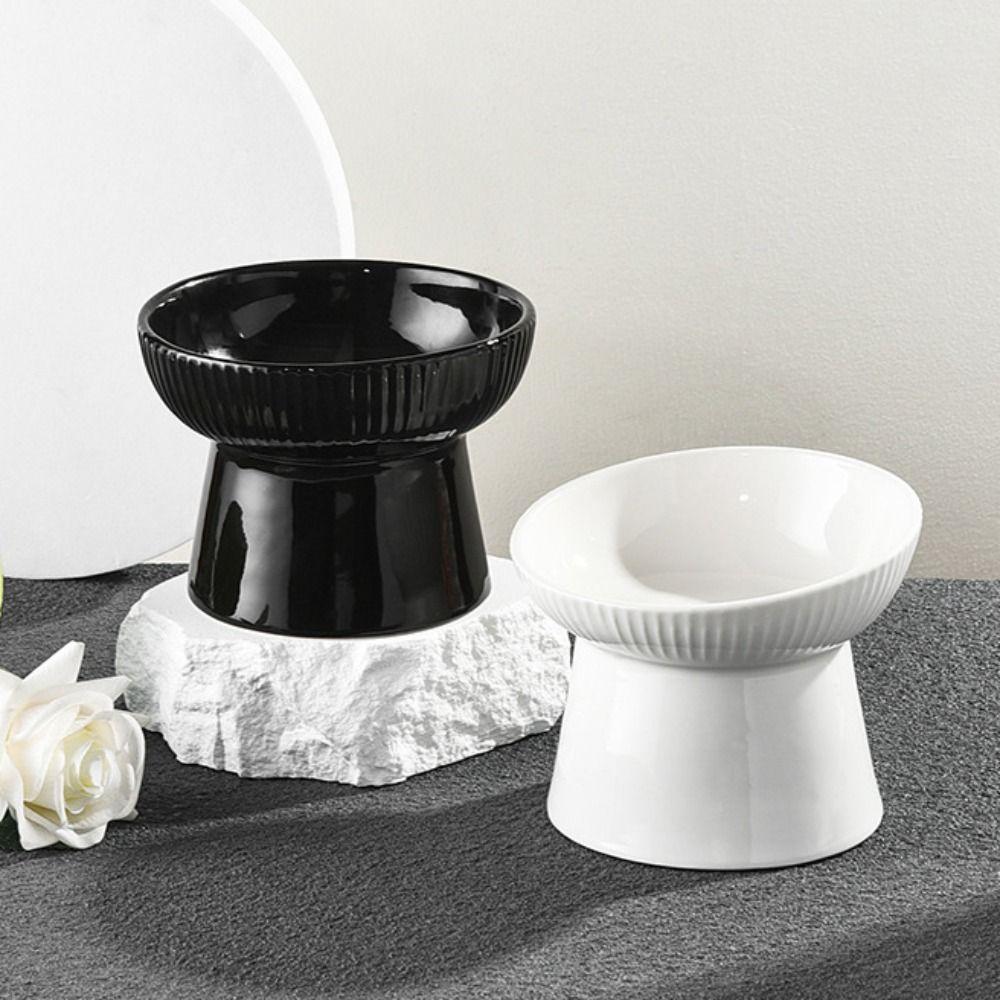 Ceramic Cat Bowl Slanted/Flat Mouth Dog Food Feeding Basin Pet High Foot Bowl Neck Protection
