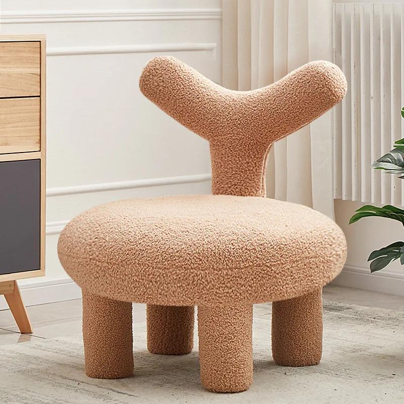 Скандинавское кресло для отдыха из овечьей шерсти - Низкий тканевый пуфик для гостиной/спальни/лежебоки
