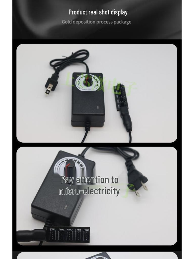Compact Desktop CPU Fan Speed Controller 220V to DC 3V-12V, 2A, 4-Pin External Power Supply
