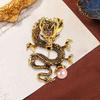 Chinese Style Brooch Men Enamel Dragon Shape Faux Pearl Pin Clothing Coat Badge Jewelry Party Accessories