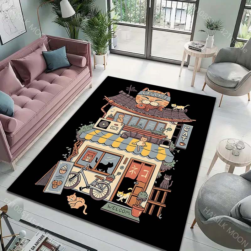 Cute Japanese Cat House Print Carpet for Living Room Bedroom Sofa Home Decoration Non-slip Floor Mat Modern Rugs Luxury Gifts