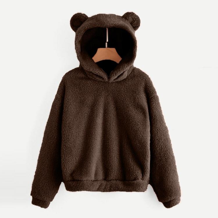 Women's Cute Bear Ears Plush Long Sleeve Hooded Sweatshirt Pullover Hoodies