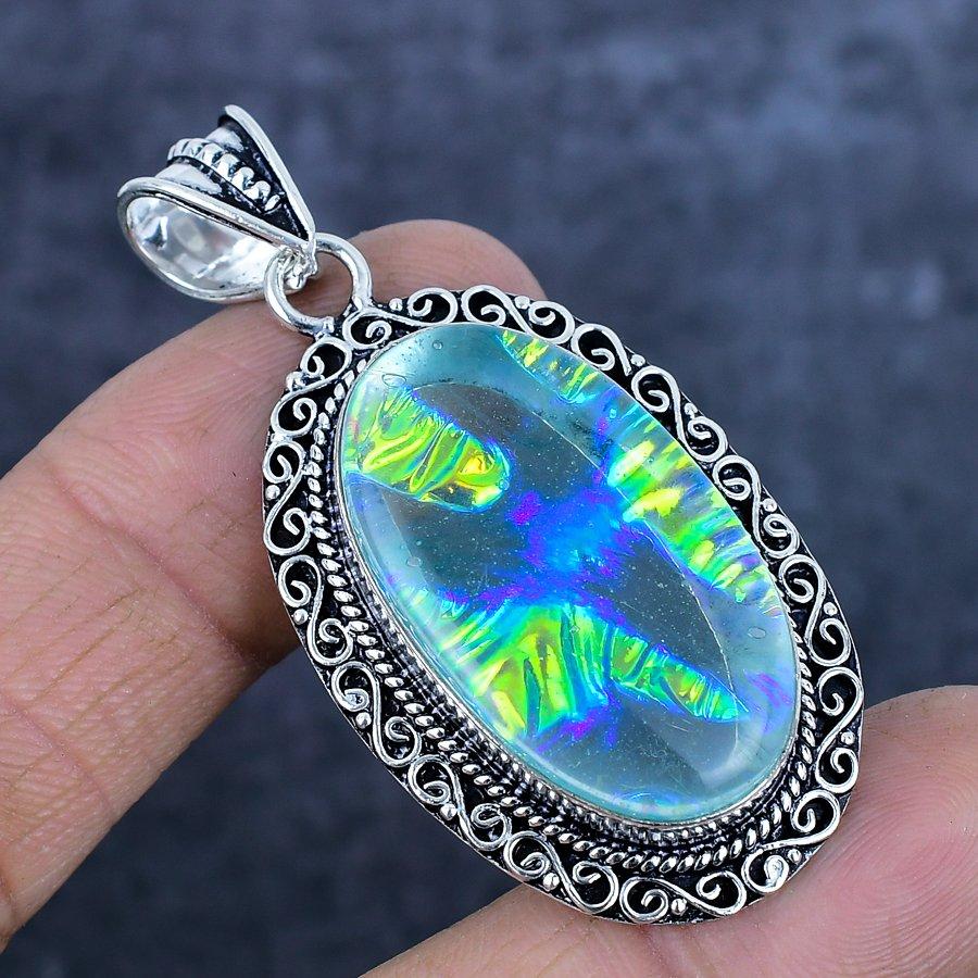 Natural Blue Triplet Opal 925 Sterling Silver Jewelry Pendant 2.29" A9p85