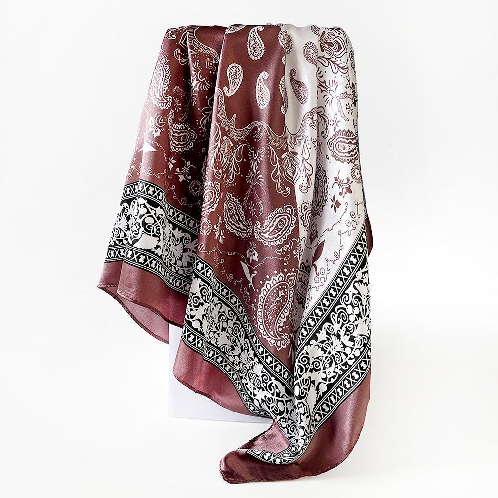 90*90CM Cashew Print Square Hijab Scarf Elegant Ladies Soft Satin Shawl Stylish Women's Decorative Beach Towel