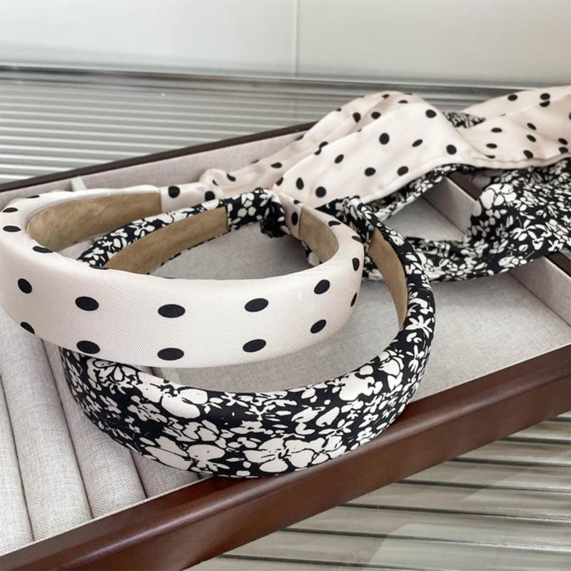 Элегантная повязка на голову с точечным/цветочным принтом, показ модели, пасторальная повязка для девочки