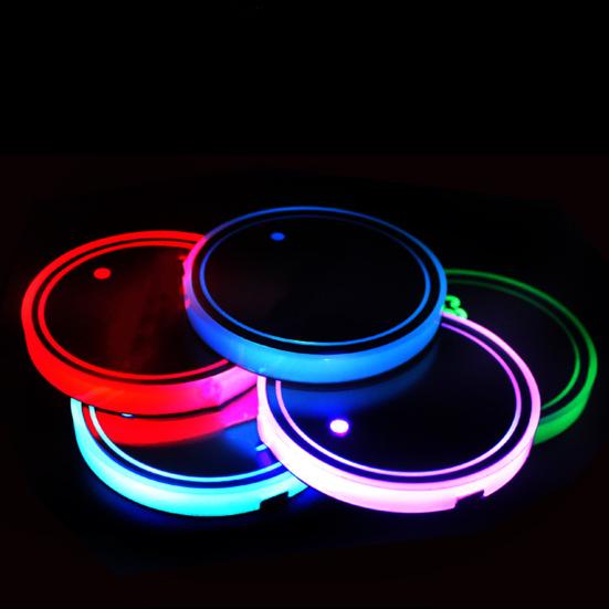 1 Pair Glowing Coaster for Car Smart Sensing Rechargeable 3 Mode Lighting 7 Color Cycle Breathing Light up Car Coasters LED Cup Holders