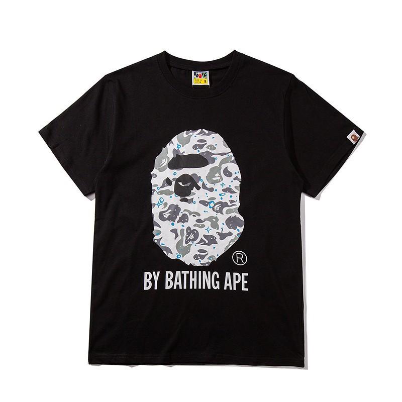 2026 BAPE Камуфляж с головой обезьяны Графическая футболка Унисекс Короткий рукав Круглый вырез Хлопковая футболка Мужчины Женщины