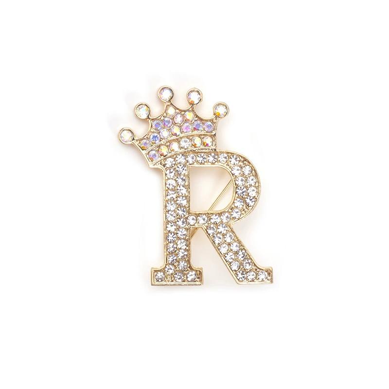 1 шт. брошь-булавка для женщин и мужчин, брошь с инициалом, булавка на воротник, кристалл, страз, модная, от A до Z, золотистый тон, булавка-корсет