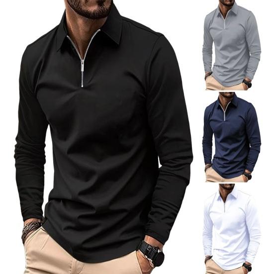 Мужская рубашка, модный однотонный мужской топ с длинными рукавами, дизайн с лацканами, мягкий дышащий пуловер из смеси хлопка для повседневной носки