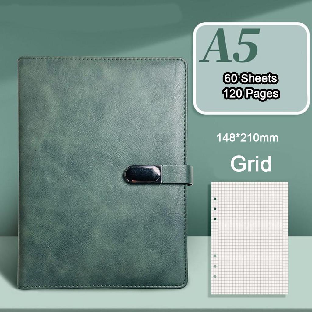 A5 Leather Buckle Student Subject Notebook, Business Loose-leaf Notepad, Diary, Work Meeting Record Book, Lined/blank/grid Inner Pages