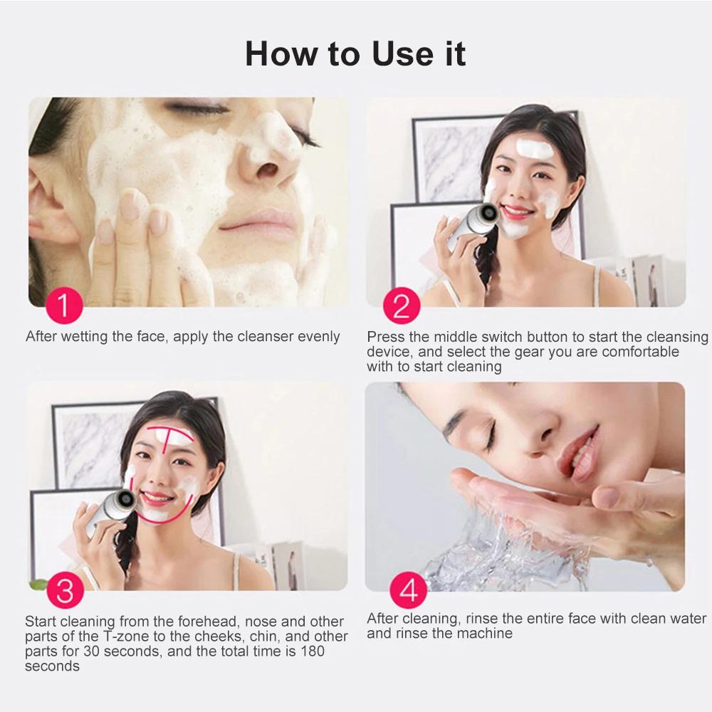 4 в 1 электрическое очищающее средство для лица, массажное мытье, автоматически вращающаяся машина для очищения лица, водостойкое средство для удаления пор и черных точек, отшелушивающее средство