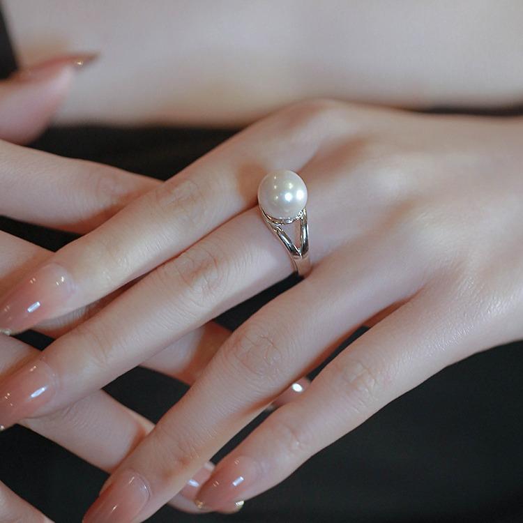 ANENJERY Геометрическое кольцо с имитацией жемчуга, открытое, женское, легкое, роскошное, изысканное, украшение для вечеринки