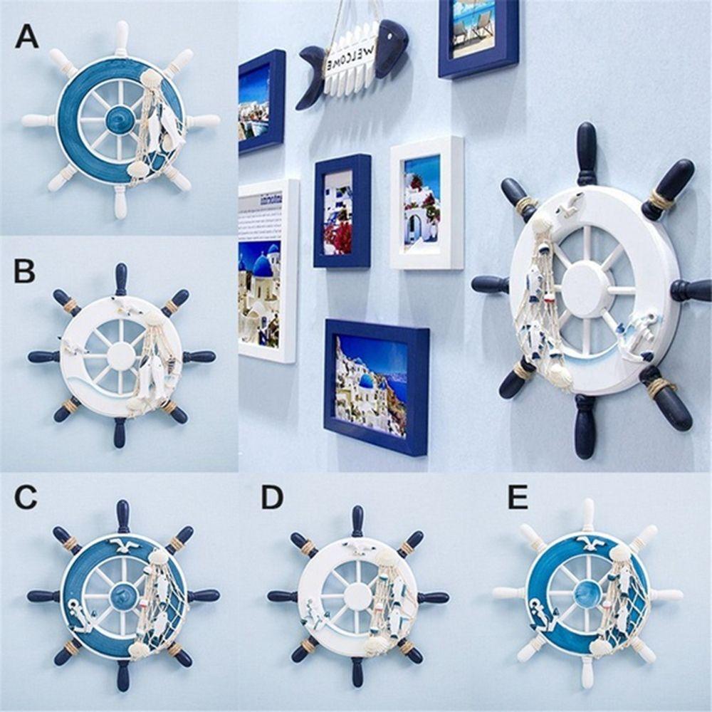 Net Beach Home Decoration Crafts Wooden Boat Wall Decor Ship Steering Wheel Hanging Decoration