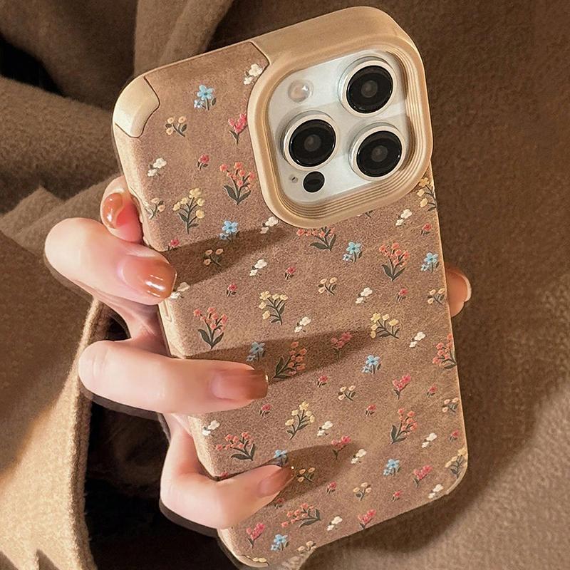 Чехол для iPhone 17 Pro Max Модный Винтажный Бежевый Замшевый с Цветочным Дизайном Чехлы для iPhone 11 12 13 14 15 16 Pro Max Plus XS XR Чехол