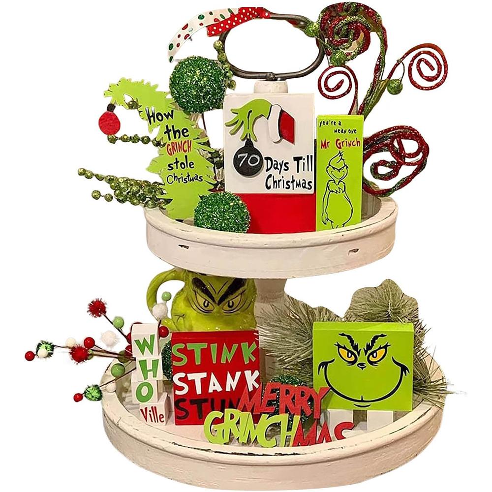 6PCS Christmas Tiered Tray Decor Wooden Signs Wood for Xmas Kitchen Decor